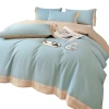 Otoño-invierno 2023 nuevo color sólido 100% algodón engrosado molido bordado artesanal estilo conjunto de cama de cuatro piezas Item Picture